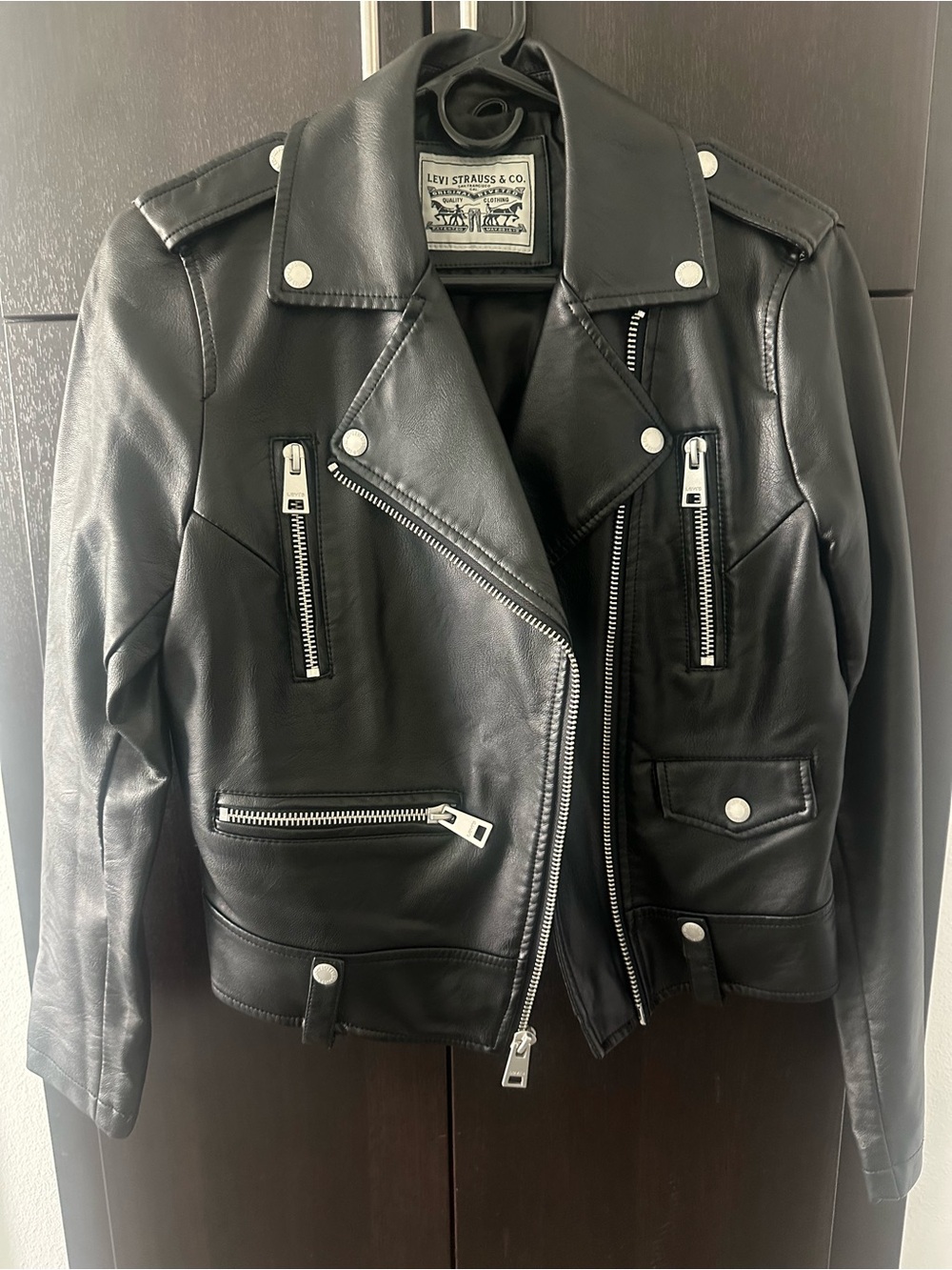 Levi's Black Leather Moto Jacket with Silver Hardware